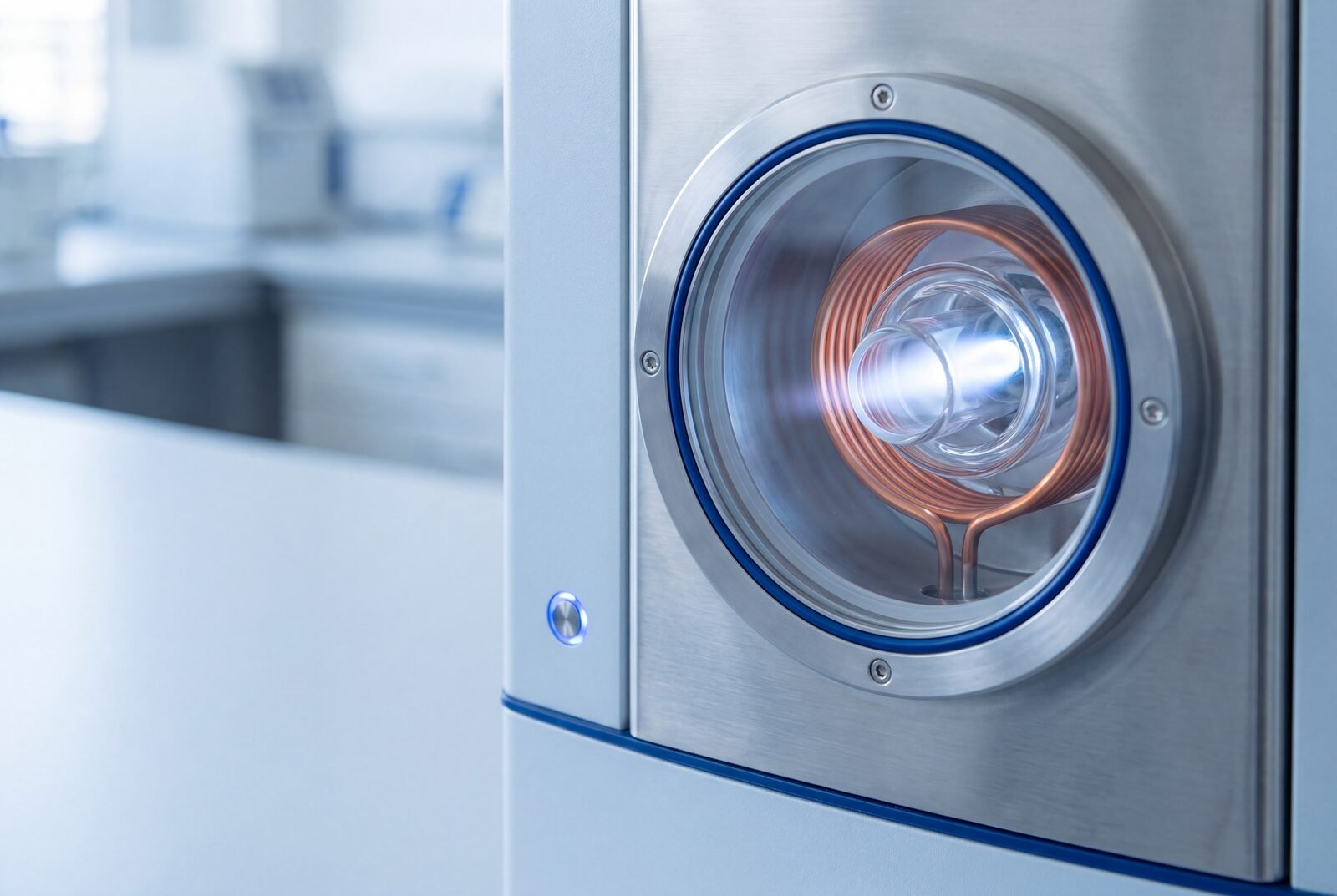 ICP-MS plasma torch viewed through its quartz window