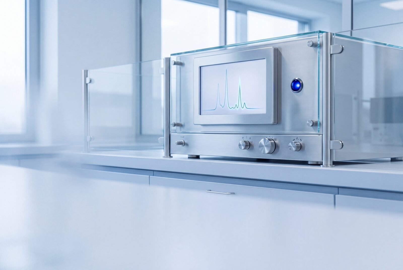 High-resolution mass spectrometer displaying a spectral trace