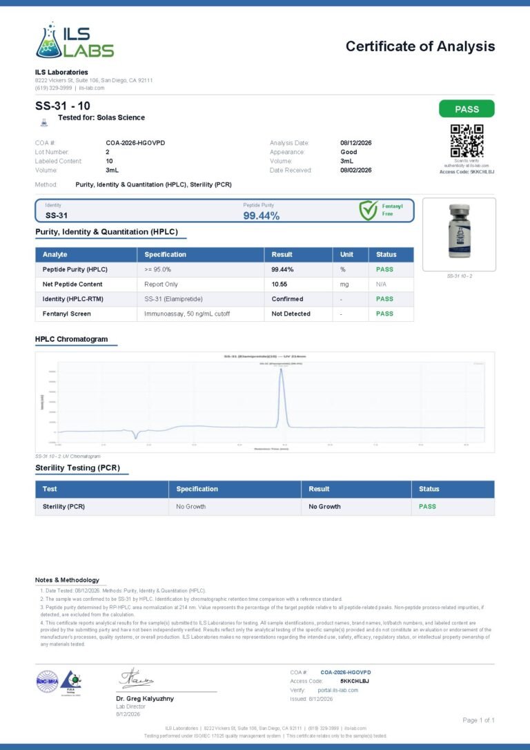Certificate of Analysis for SS-31 10mg, batch 2