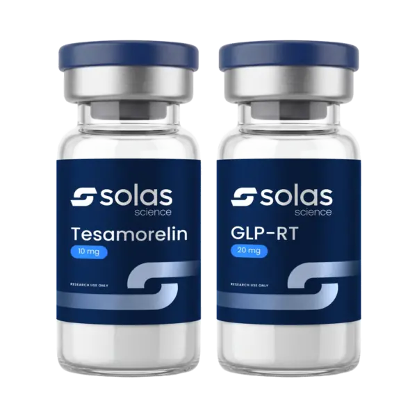 Solas Science Tesamorelin 10 mg and GLP-RT 20 mg vials