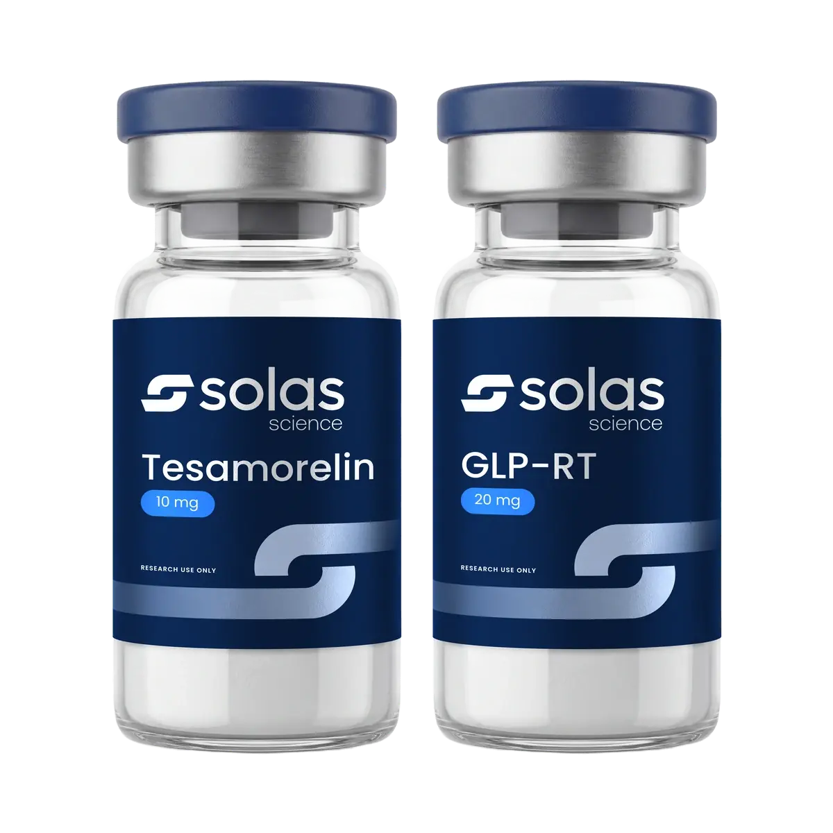 Solas Science Tesamorelin 10 mg and GLP-RT 20 mg vials
